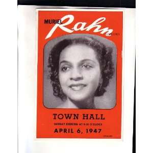    Handbill Muriel Rahn Soprano NYC Town Hall 1947: Everything Else