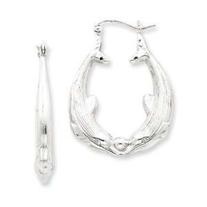  Kissing Dolphin Hoop Earrings in Silver   40mm (1 1/2 