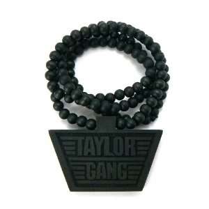 Black Wooden Taylor Gang Pendant With a 36 Inch Beaded Necklace Chain 