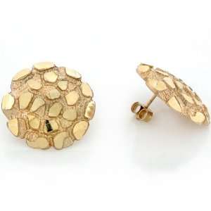  14k Solid Yellow Gold 2.0cm Nugget Pin Earrings: Jewelry