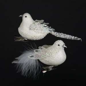  Pack of 6 White Glitter Bird Figure Clip On Christmas 
