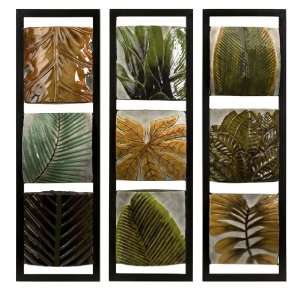  Set of 3 Enamel Painted Botanical Leaf Wall Art Panels 