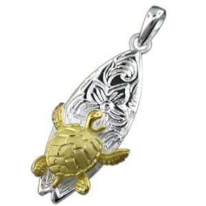  925 Silver Surfs Up Turtle Pendant Hawaiian Jewelry 