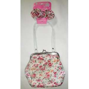  Little Girls Satin Floral Purse with Matching Snap Clip 