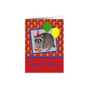  17th Birthday, Raccoon with a party hat and cupcake Card 