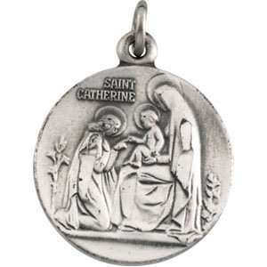   Silver 18.00 MM St. Catherine Medal With 18.00 Inch Chain: Jewelry