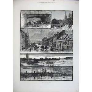  1883 Floods Salisbury Railway Bridge Houses Trees Art 