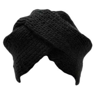  Black Thick Knit Turban Wrap Front Cap Hat: Clothing