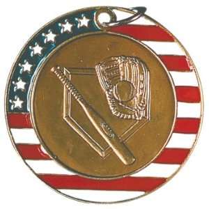  2 Stars & Stripes Baseball Medals with Red White Blue 