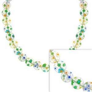 Sterling Silver Spring Green,Blue,Yellow, and White Millefiori Disc 
