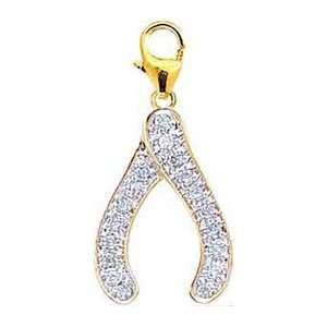  Wishbone, 14K Yellow Gold Diamond Charm Jewelry