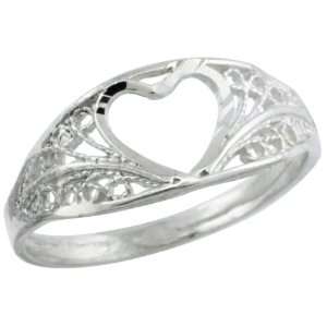 Sterling Silver Heart Cut Out Wire Work Filigree (Telkari) Ring, 5/16 