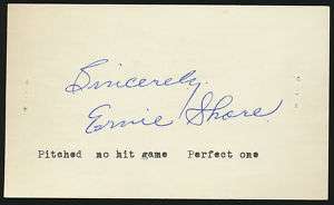 Ernie Shore AUTOGRAPH 3x5 card Boston Red Sox Babe Ruth  