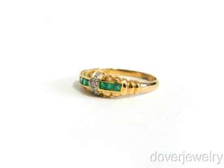 Estate 0.19ct Diamond 18K Gold Emerald Band Ring NR  