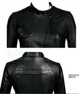   Long Sleeve Handsome Women Black Soft Leather Coat Jacket 0137  