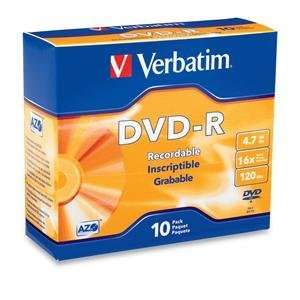   Disc, DVD R, 4.7GB, 16X, Branded, 10/PK Slim Case 10/PK Electronics
