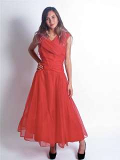 VTG 05S RED CHIFFON TULLE FORMAL PARTY GOWN MAXI DRESS M L  
