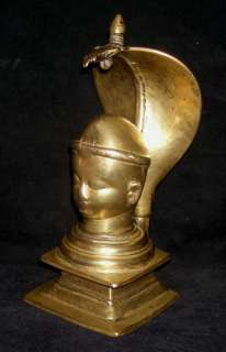 Antique Hindu God Shiva Head With NagaTraditional Indian Ritual Bronze 