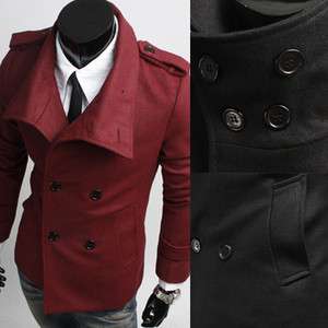 Mens Slim Wool Double Coat Outwear NWT S M L Wine Black (JJ0901 