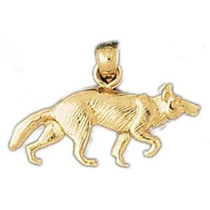 14kt Yellow Gold Wolf Pendant: Jewelry