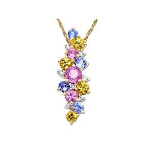  Yellow, Blue and Pink Sapphire Pendant in 14K Gold with 