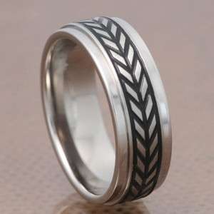 7mm Titanium Step Edges Band Woven Carved Mens Infinity Wedding Ring 
