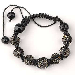 Cool Black Crystal Disco Hip Hop Ball Beads Bracelet Adjustable Men 