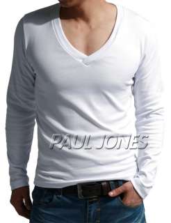 Mens Plain V neck Long Sleeve Basic tee cotton T shirt 2Colors  