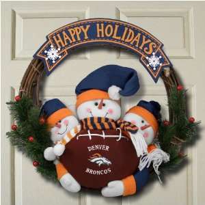 Denver Broncos 20 Three Plush Snowmen Happy Holidays Wreath:  