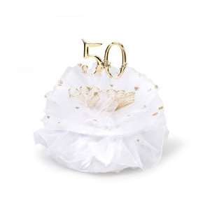  50TH Anniversary POM WHITE GOLD CAKE TOPPER: Everything 