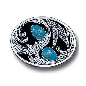  Pewter Belt Buckle   Turquoise Stones with Scroll Sports 