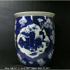  Chinese Deep Blue Porcelain Flower Tall Pot Ass985: Home 