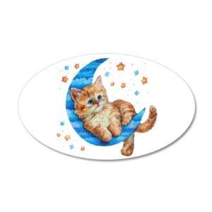  38.5x24.5O Wall Vinyl Sticker Moon Kitten with Stars 