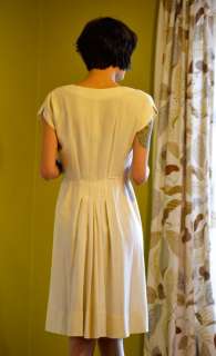 1950s vintage white Dress & matching Shrug PLEATED DETAILS cute M 