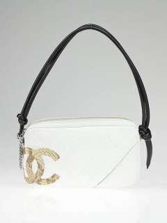 Chanel White Quilted Leather Cambon and Python Pochette Bag  