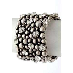 Silver with Clear Rhinestone Studded Stretch Bracelet Fashion Jewelry