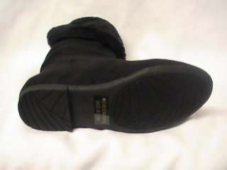 Black Suede Boots Flat Heel w/Fur Lining WW Yth Sz 13  