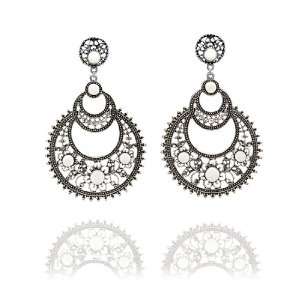  Gigantic Grecian Double Circle Earrings   White: Jewelry