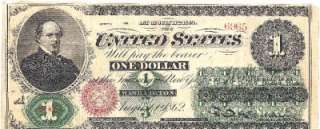 1862 One Dollar $1 Bill United States Legal Tender CHASE Note Red Seal 