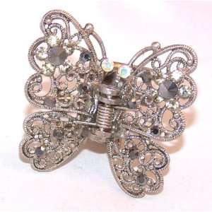    Silvertone and Crystal Butterfly Clip 9311 