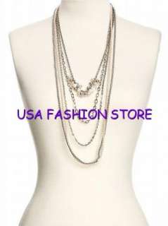 NWT Guess Pearl multi Chain Necklace silver crystals  