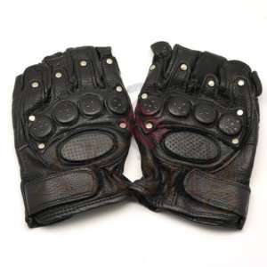 Half Finger Tactical Leather Knit Gloves Black NAIL D  