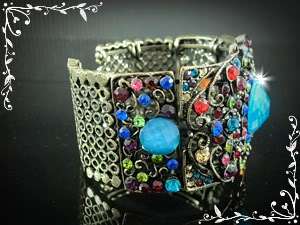3D Classic Flower Bronze Bracelet Bangle with Multi Color Crystal 