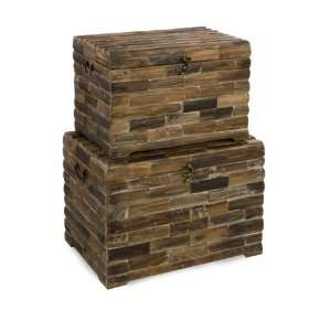  Brick Wood Chest Storage Trunk   Set of 2: Home & Kitchen