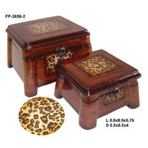  Wooden Storage Boxes w Leopard and Feet   Set of Two