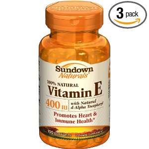  Sundown Vitamin E, 400 IU, 100 Softgels (Pack of 3 