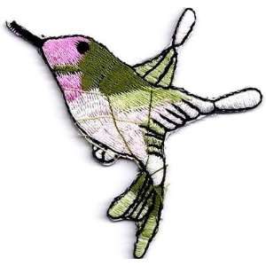  Hummingbirds, Pink, White & Green (Lg)/Iron On Embroidered 