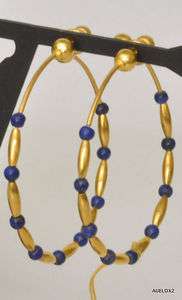 New $2800.00 GURHAN 24K Gold Lapis Large Hoop Earrings  