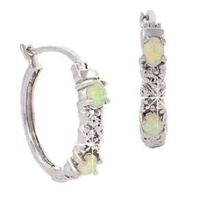    Genuine Diamond Simulated Opal Hoop Earrings: Glitzs: Jewelry
