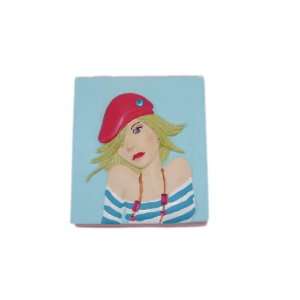   and Blue Compact Double Mirror Blonde Girl Wearing a Red Beret Beauty